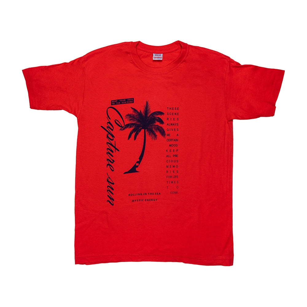 Powermerc Cotton Chest Printed T-shirts for Men-Red